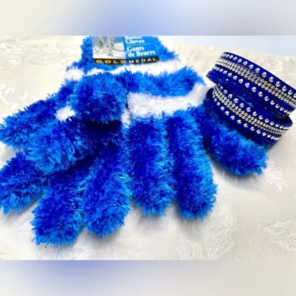 Blue Monday 2-piece Lot: Gold Medal Butter Fuzzy Gloves & Double-wrap Wristband